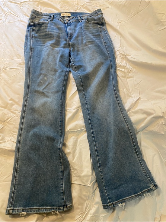 Bridge By Gly Denim - Mid-Rise Blue Flare Jeans with Raw Hem